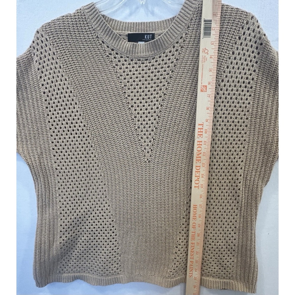 Kut from the Kloth Tan Knit Sweater Women's Sz M Pullover Long Sleeve Open Weave - Picture 4 of 8